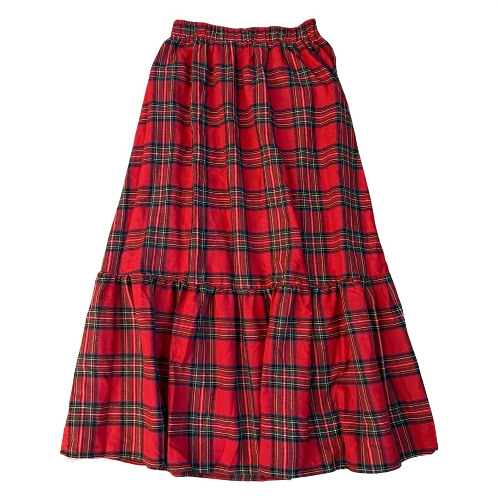 Cupshe‎ Maxi Skirt S Red Plaid NWT Tiered Tartan Elastic Waist Boho Holiday